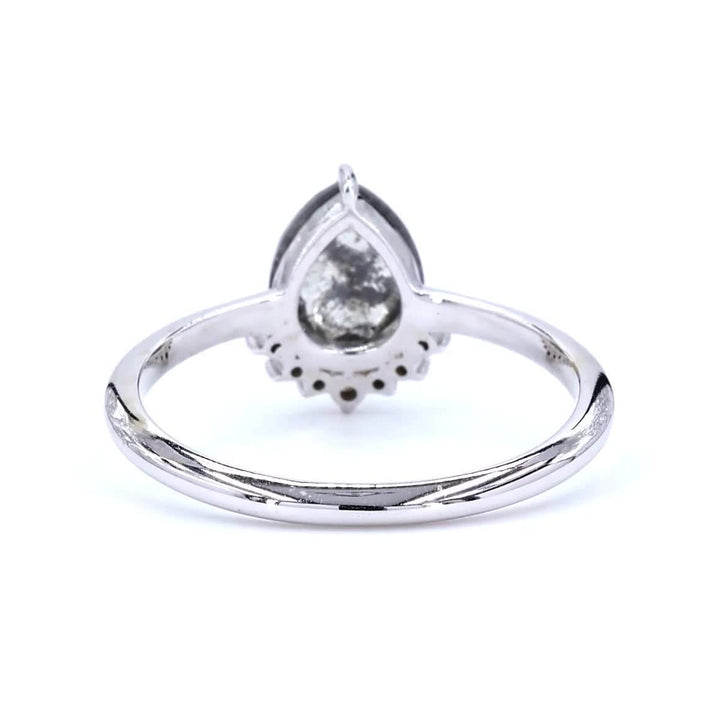 Salt and Pepper Diamond Ring, 14K Gold Engagement Ring, Natural Pear Gray Diamond Wedding Ring, Gift for Her