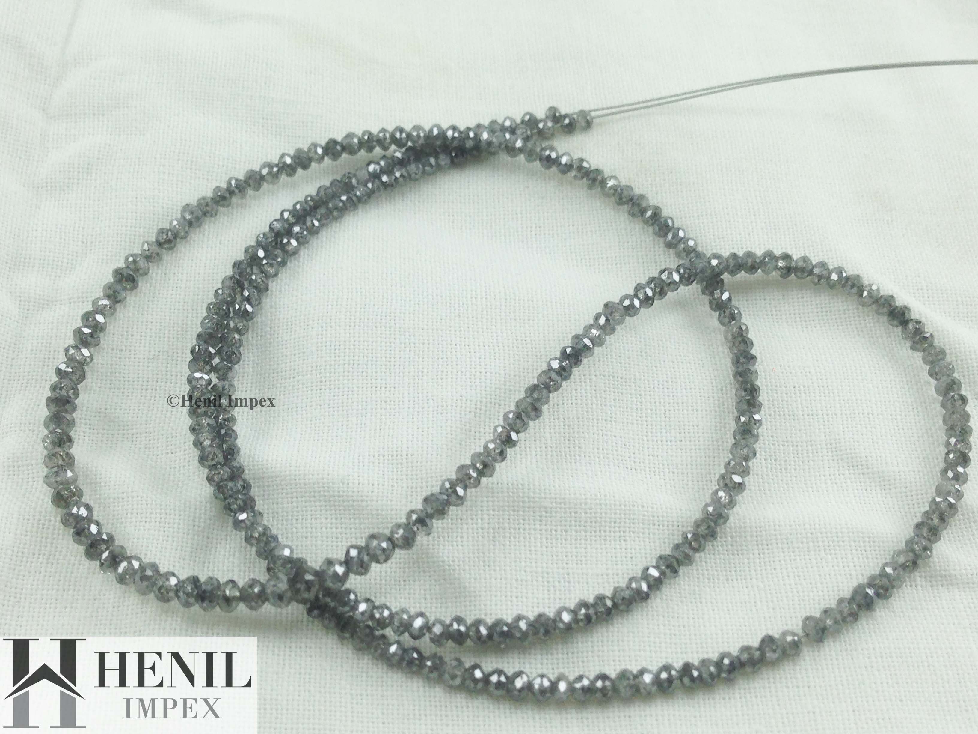 20.00 Ct Natural Grey Color Diamonds, Salt and Pepper Color Round Shape Loose Diamonds Beads 16" Strand Necklace Chain