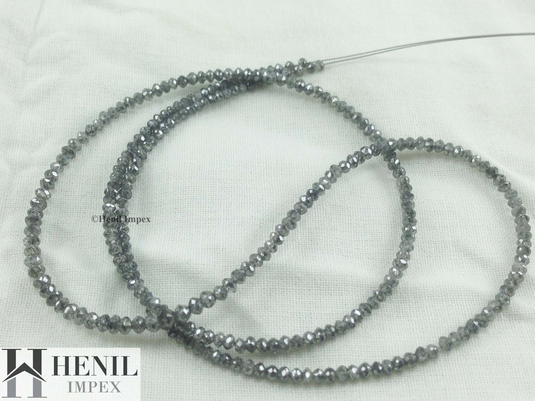 15.00 Ct Salt and Pepper Polished Round Shape Loose Diamonds Beads 16" Strand Necklace Chain wt Silver Clasp