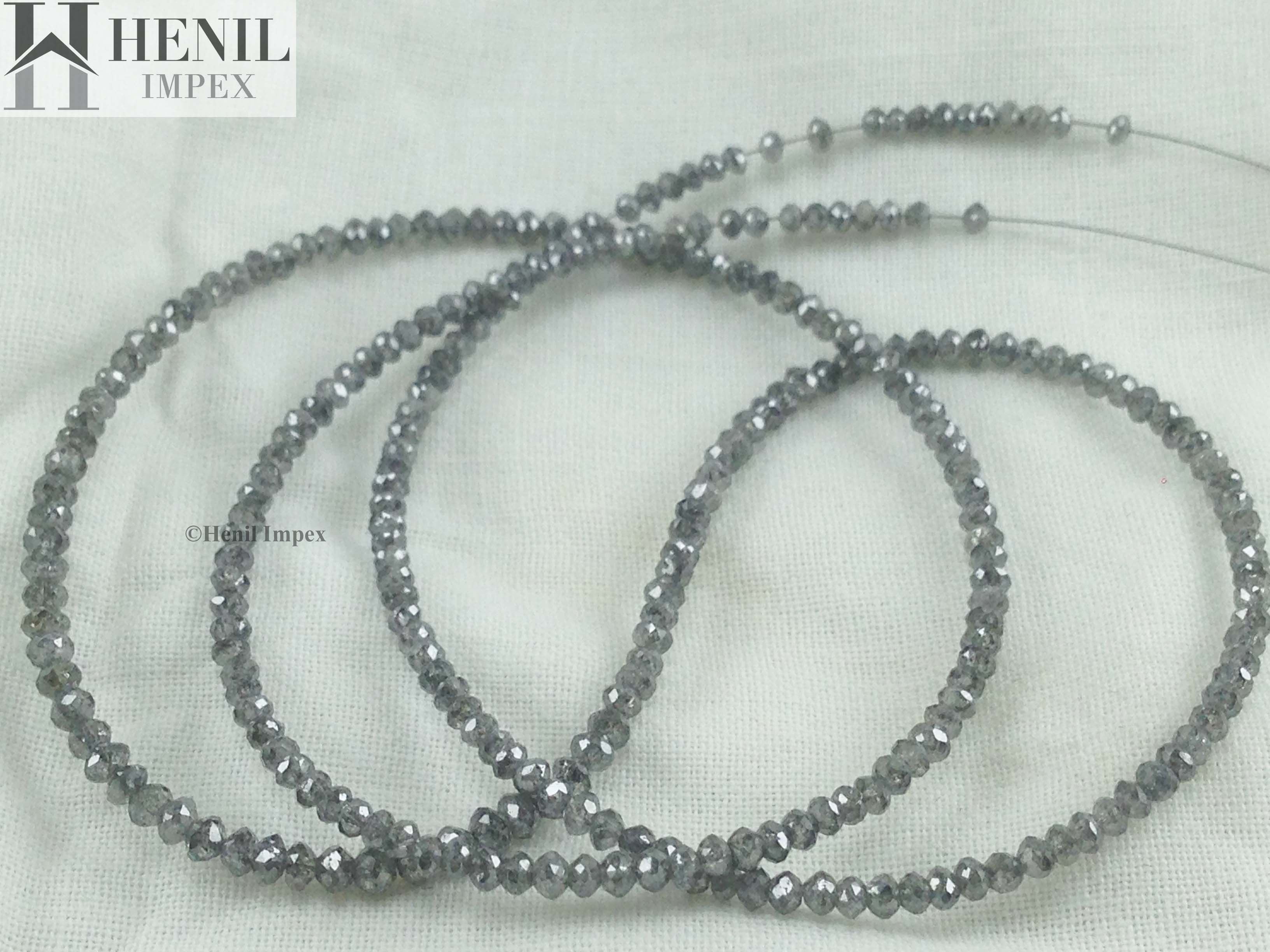 20.00 Ct Natural Grey Color Diamonds, Salt and Pepper Color Round Shape Loose Diamonds Beads 16" Strand Necklace Chain