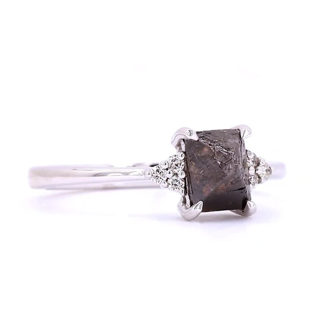 Raw Diamond Ring, 14K Gold Engagement Ring, Natural Brown Crystal Rough Diamond Ring, Gift for Her