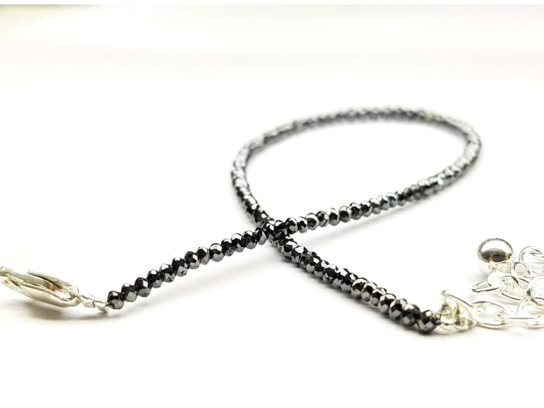 7.00 Ct Natural Black Round Loose Diamond Beads 6.50" Bracelet wt Silver Clasp