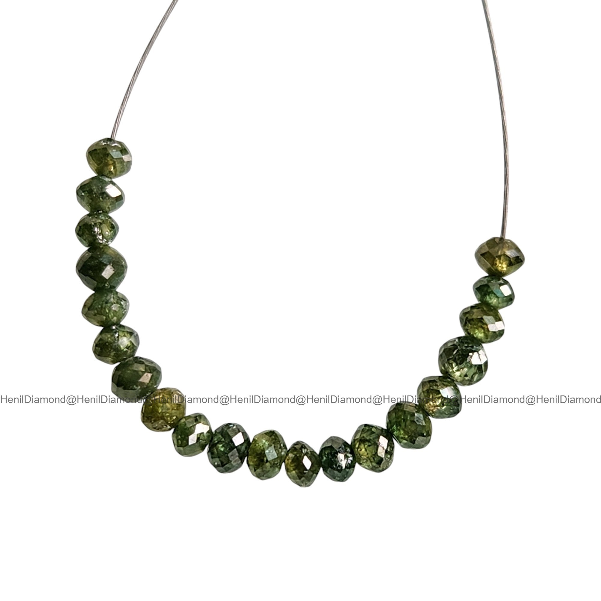 1.04 Ct 1.50-2.00 MM Natural Green Round Diamond Beads with Drilled Hole for Necklace Strand