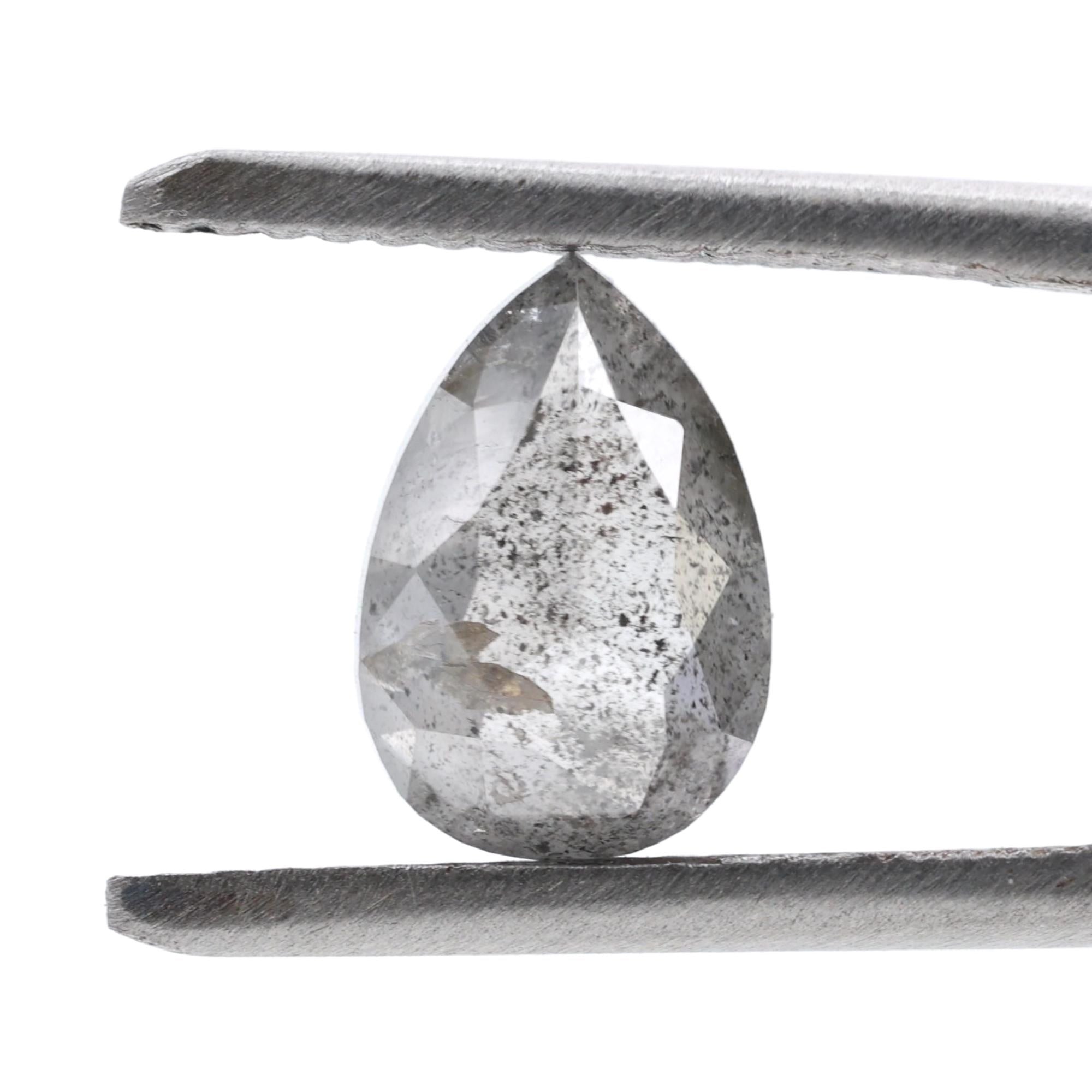 1.57 Ct Salt and Pepper Diamond, Natural Gray Color Pear Cut Loose Diamonds for Engagement Ring