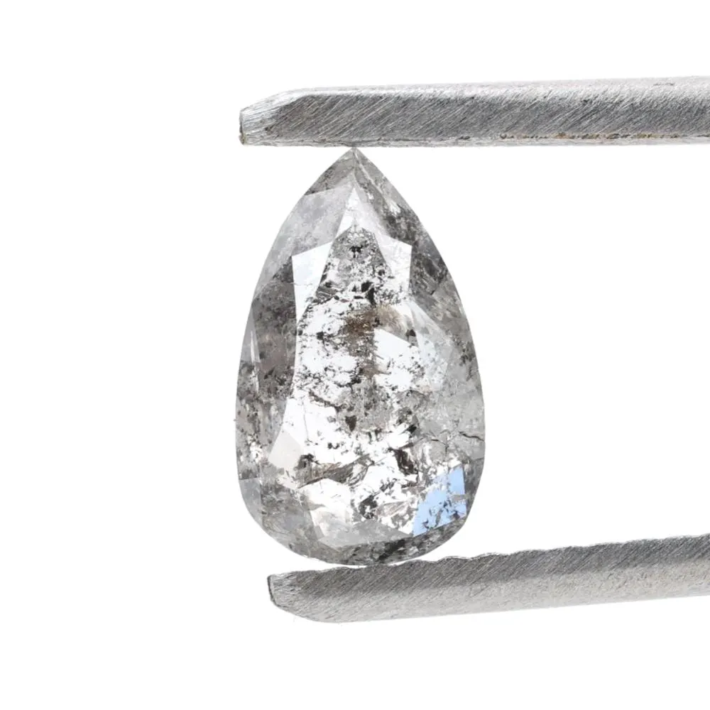 0.87 Ct Salt and Pepper Diamond, Natural Gray Color Pear Cut Loose Diamonds for Engagement Ring