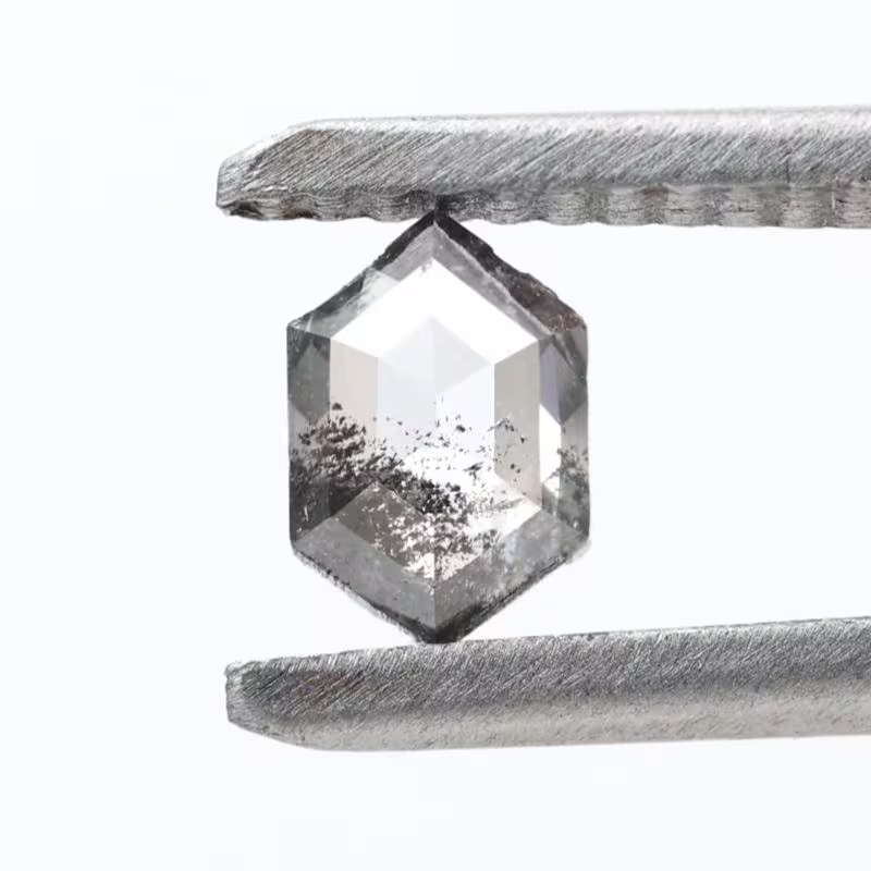 0.43 Ct Salt and Pepper Diamond, Natural Gray Hexagon Cut Loose Diamonds for Engagement Ring