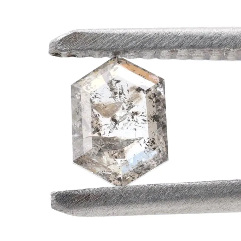 0.55 Ct Salt and Pepper Diamond, Natural Gray Hexagon Cut Loose Diamonds for Engagement Ring