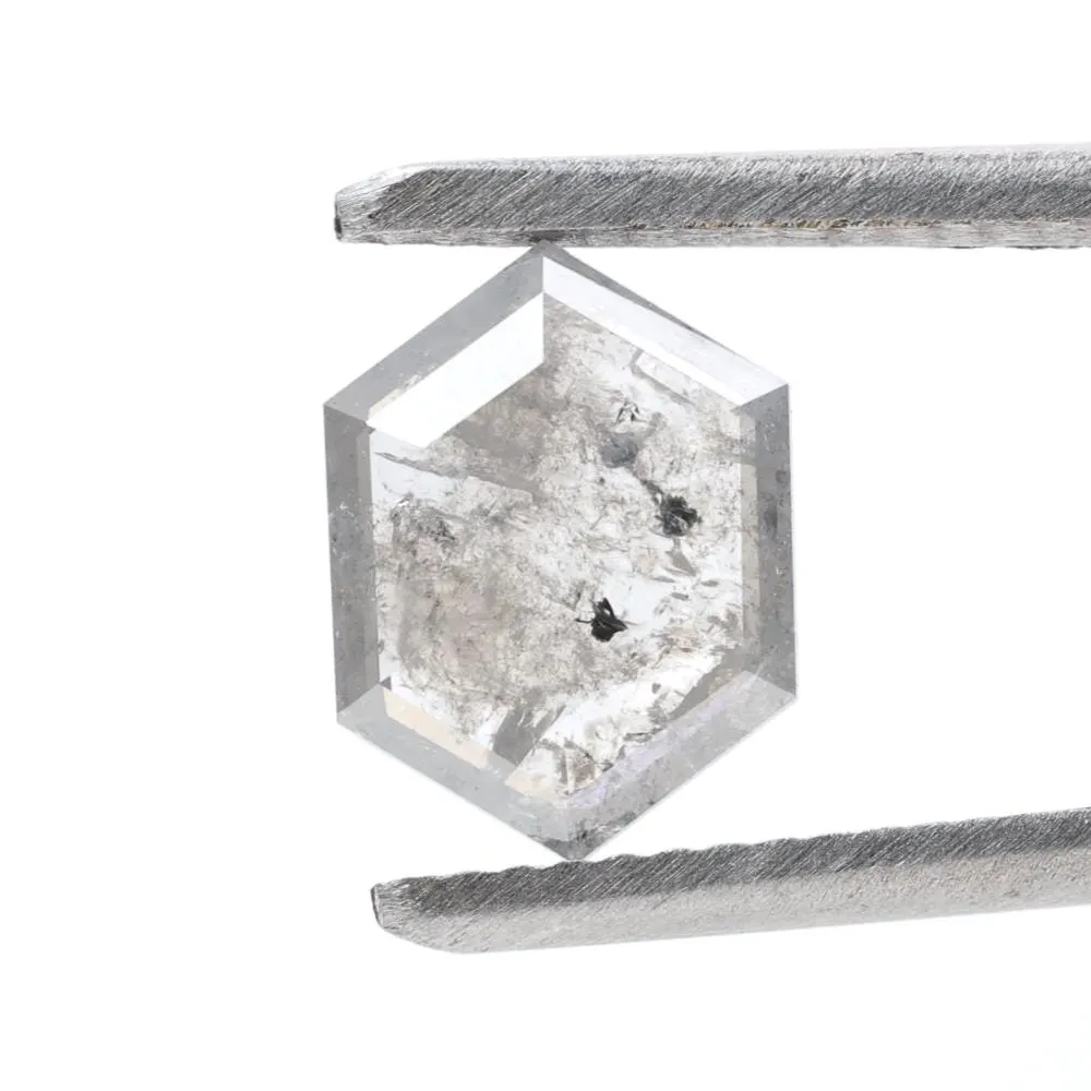 1.36 Ct Salt and Pepper Diamond, Natural Gray Color Hexagon Cut Loose Diamonds for Engagement Ring