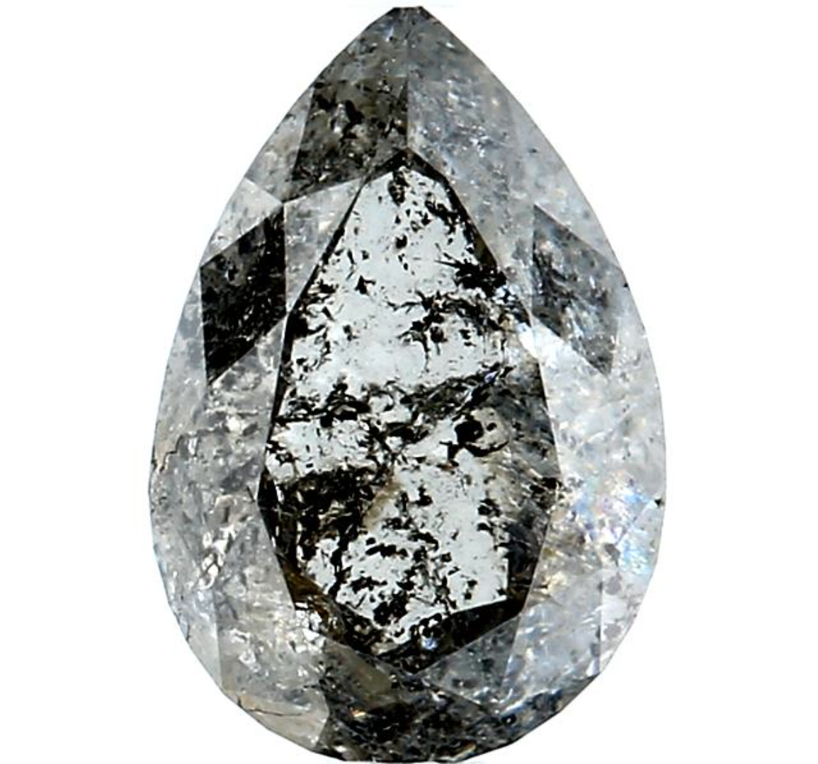 2.06 Ct Salt and Pepper Diamond, Natural Gray Color Pear Cut Loose Diamonds for Engagement Ring