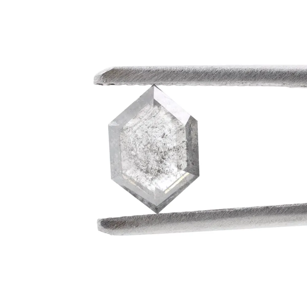 0.99 Ct Salt and Pepper Diamond, Natural Gray Smokey Hexagon Cut Loose Diamonds for Wedding Ring