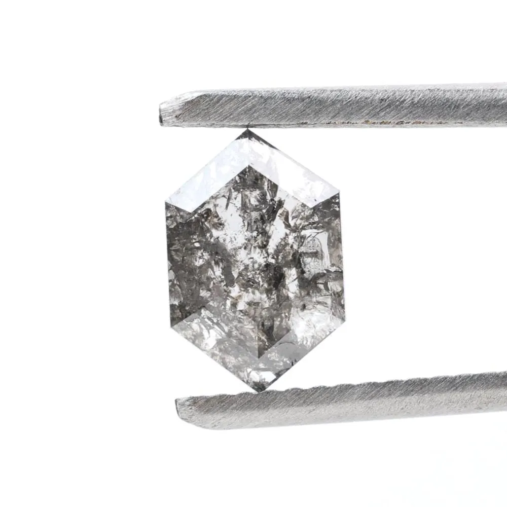 1.00 Ct Salt and Pepper Diamond, Natural Gray Color Hexagon Cut Loose Diamonds for Engagement Ring