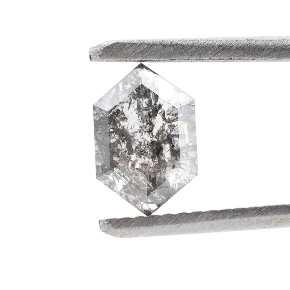 1.00 Ct Salt and Pepper Diamond, Natural Gray Color Hexagon Cut Loose Diamonds for Engagement Ring
