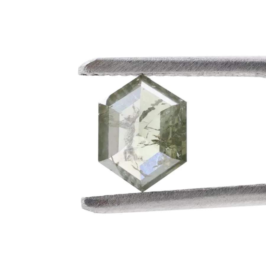 1.22 Ct Salt and Pepper Diamond, Natural Light Green Hexagon Cut Loose Diamonds for Engagement Ring