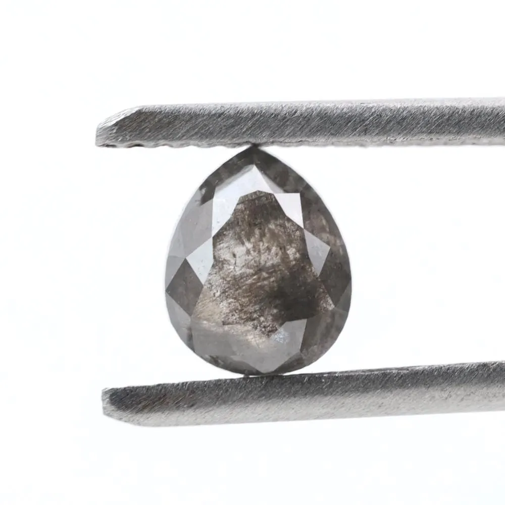 0.87 Ct Salt and Pepper Diamond, Natural Smokey Gray Color Pear Cut Loose Diamonds for Engagement Ring