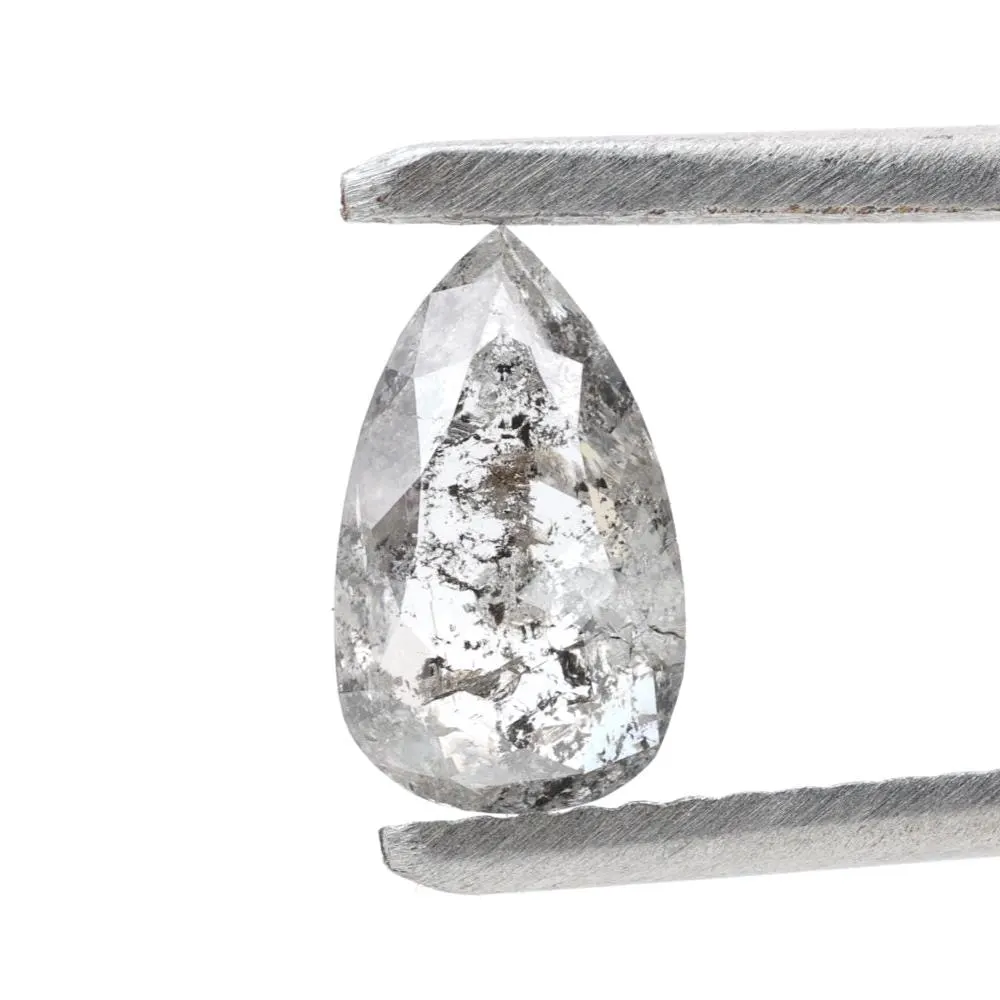 0.87 Ct Salt and Pepper Diamond, Natural Gray Color Pear Cut Loose Diamonds for Engagement Ring