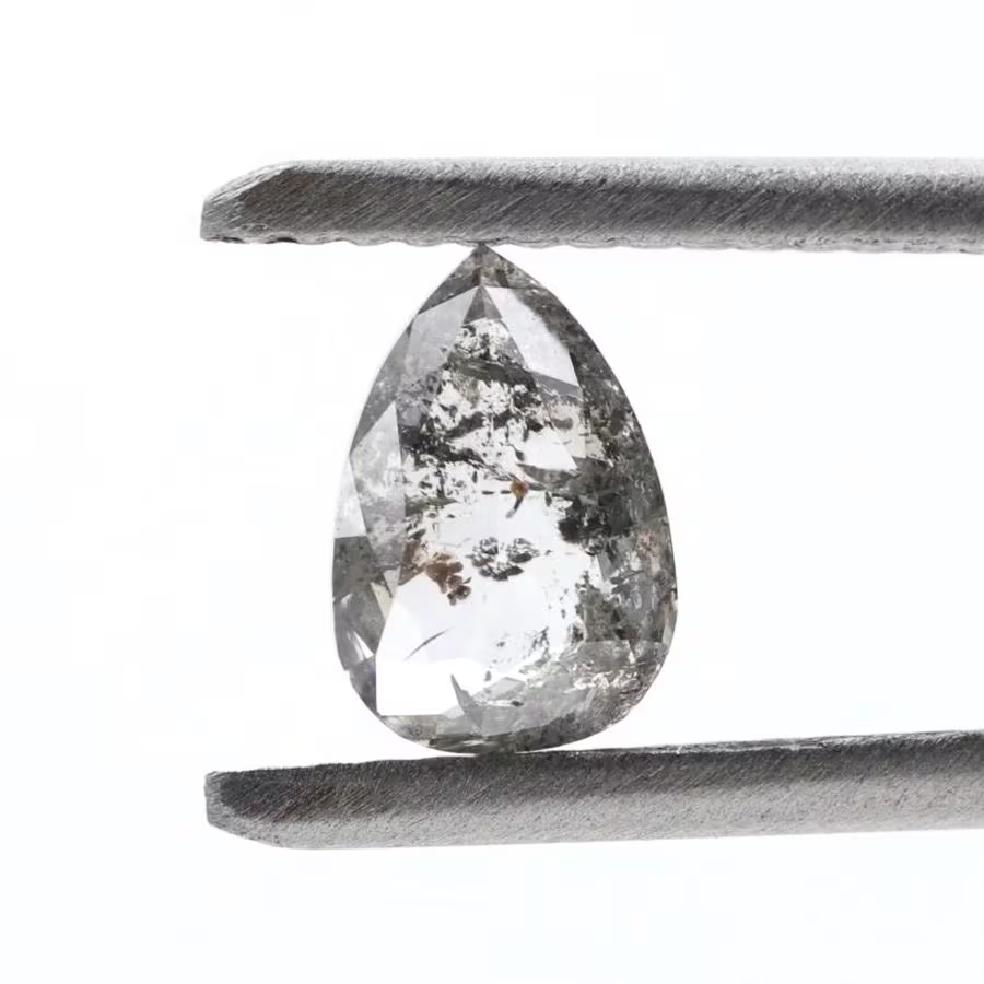 0.80 Ct Salt and Pepper Diamond, Natural Gray Color Pear Cut Loose Diamonds for Engagement Ring