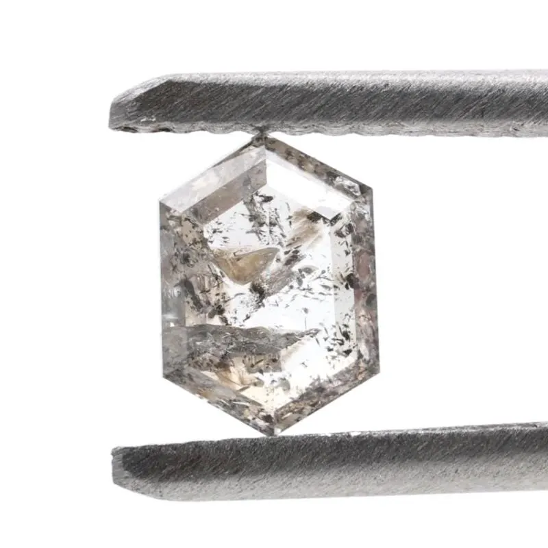 0.55 Ct Salt and Pepper Diamond, Natural Gray Hexagon Cut Loose Diamonds for Engagement Ring
