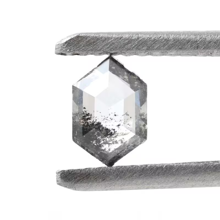 0.43 Ct Salt and Pepper Diamond, Natural Gray Hexagon Cut Loose Diamonds for Engagement Ring