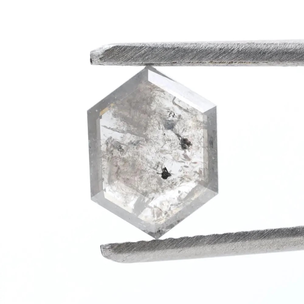 1.36 Ct Salt and Pepper Diamond, Natural Gray Color Hexagon Cut Loose Diamonds for Engagement Ring