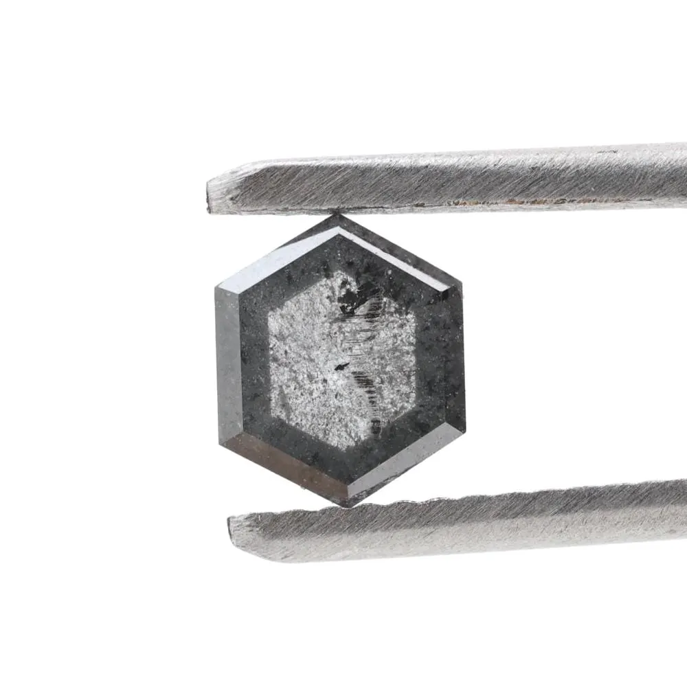 0.82 Ct Salt and Pepper Diamond, Natural Gray Hexagon Cut Loose Diamonds for Engagement Ring