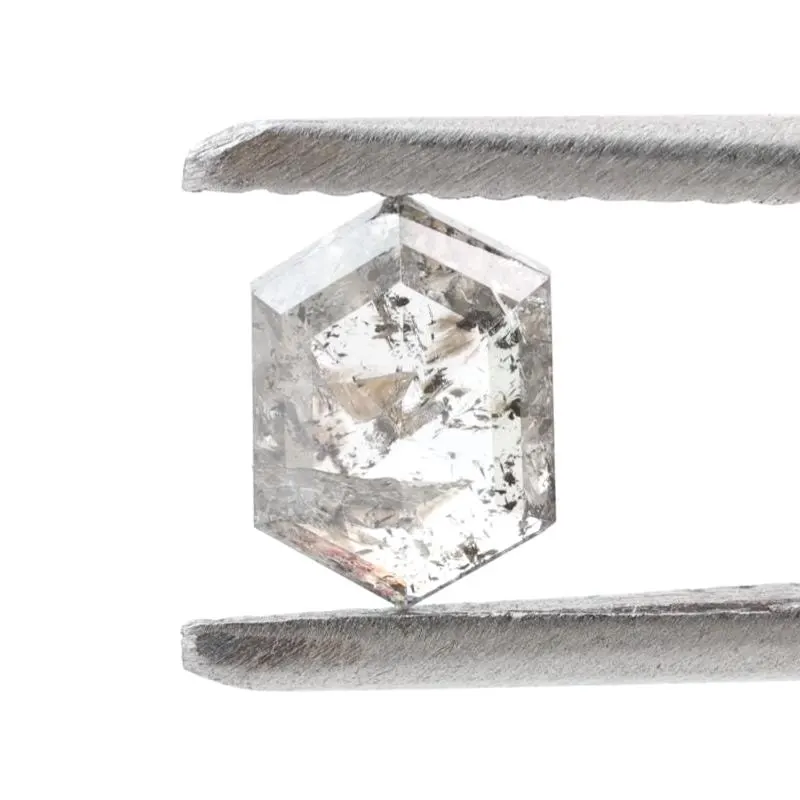0.55 Ct Salt and Pepper Diamond, Natural Gray Hexagon Cut Loose Diamonds for Engagement Ring