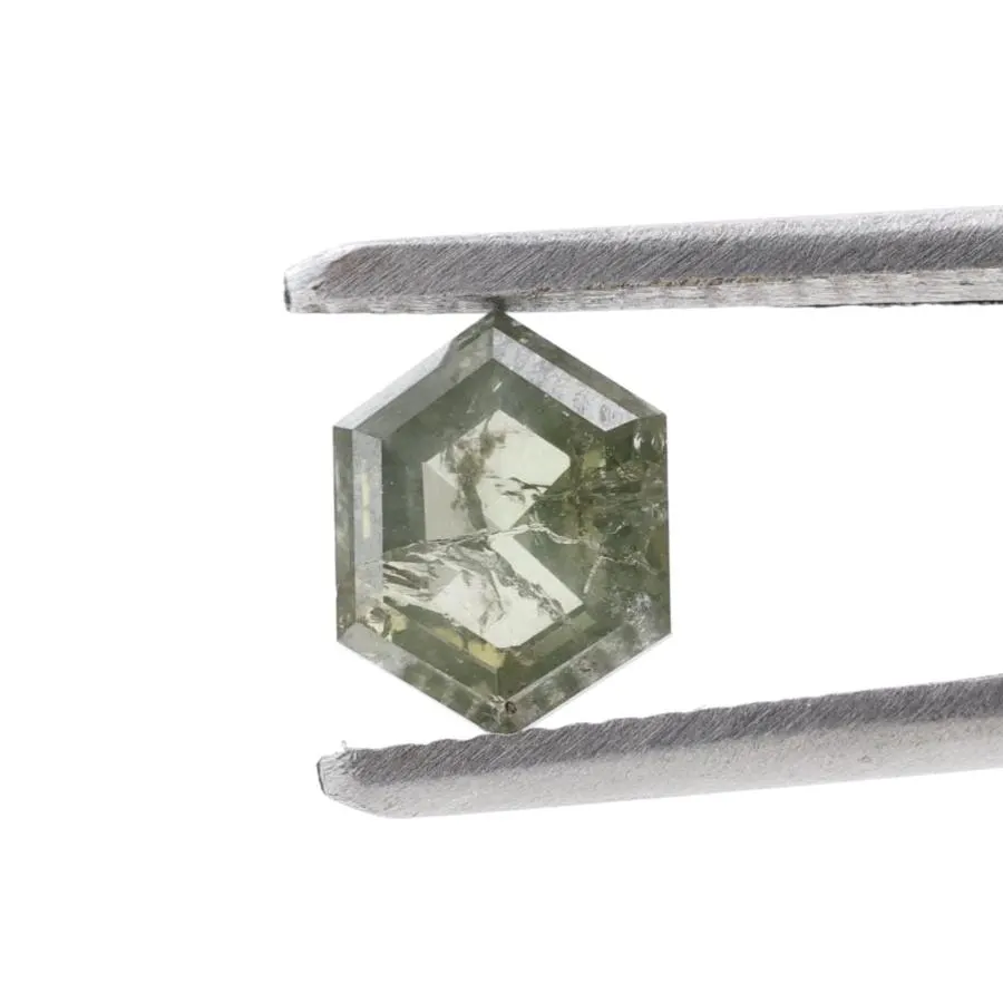 1.22 Ct Salt and Pepper Diamond, Natural Light Green Hexagon Cut Loose Diamonds for Engagement Ring