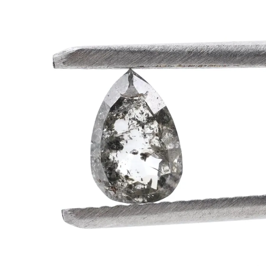 0.80 Ct Salt and Pepper Diamond, Natural Gray Color Pear Cut Loose Diamonds for Engagement Ring