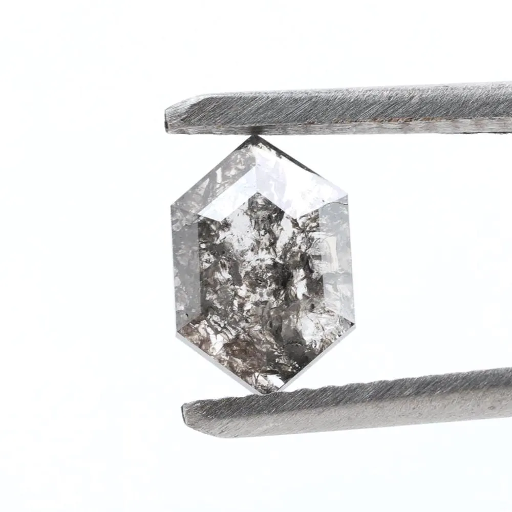 1.00 Ct Salt and Pepper Diamond, Natural Gray Color Hexagon Cut Loose Diamonds for Engagement Ring