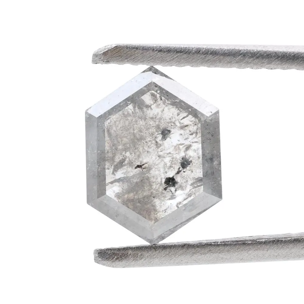 1.36 Ct Salt and Pepper Diamond, Natural Gray Color Hexagon Cut Loose Diamonds for Engagement Ring
