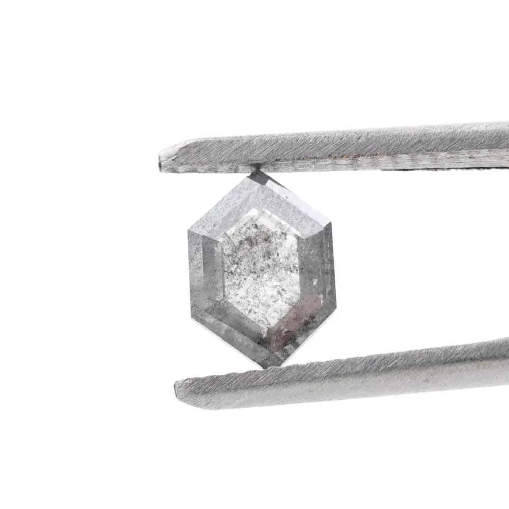 0.99 Ct Salt and Pepper Diamond, Natural Gray Smokey Hexagon Cut Loose Diamonds for Wedding Ring