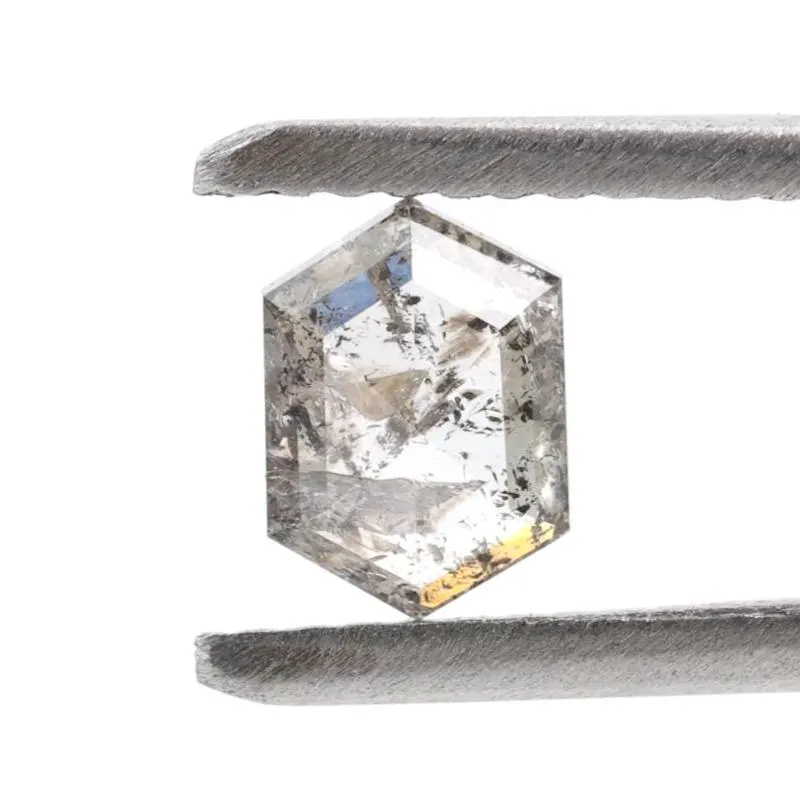 0.55 Ct Salt and Pepper Diamond, Natural Gray Hexagon Cut Loose Diamonds for Engagement Ring
