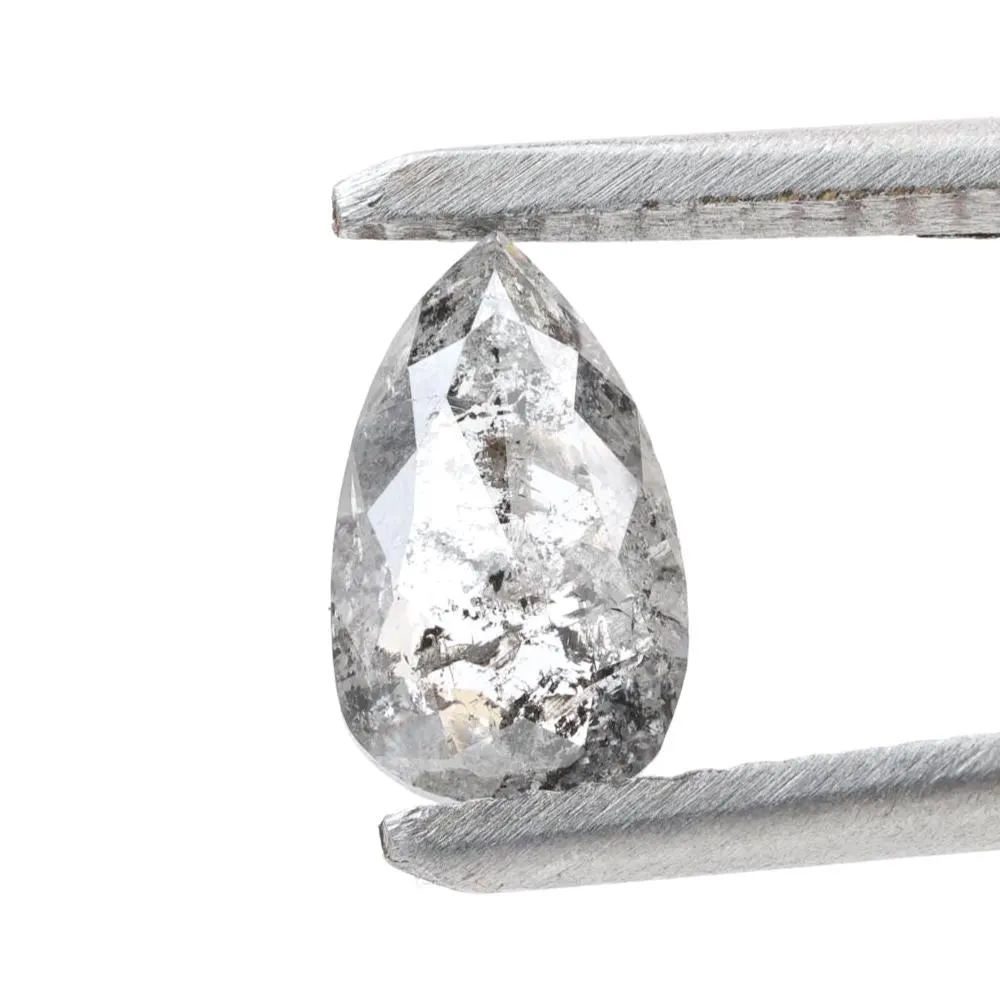 0.87 Ct Salt and Pepper Diamond, Natural Gray Color Pear Cut Loose Diamonds for Engagement Ring