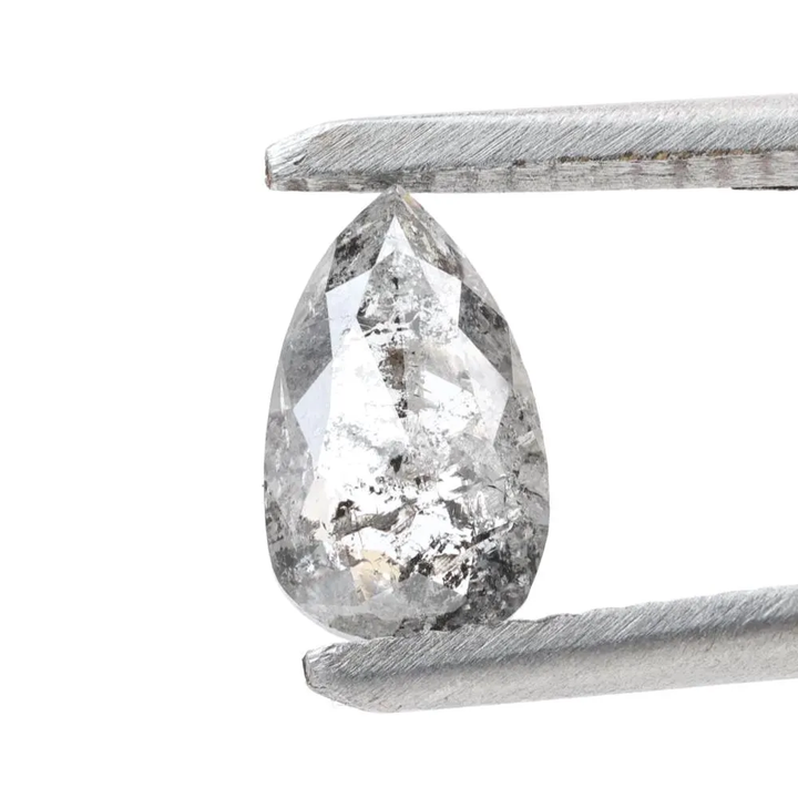 0.87 Ct Salt and Pepper Diamond, Natural Gray Color Pear Cut Loose Diamonds for Engagement Ring