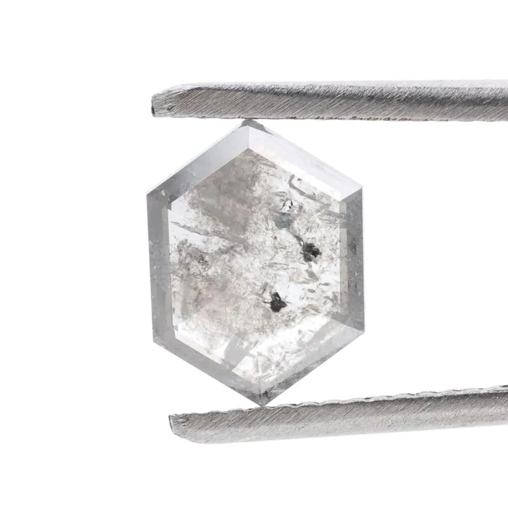 1.36 Ct Salt and Pepper Diamond, Natural Gray Color Hexagon Cut Loose Diamonds for Engagement Ring