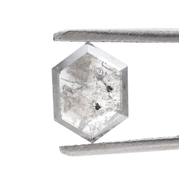 1.36 Ct Salt and Pepper Diamond, Natural Gray Color Hexagon Cut Loose Diamonds for Engagement Ring