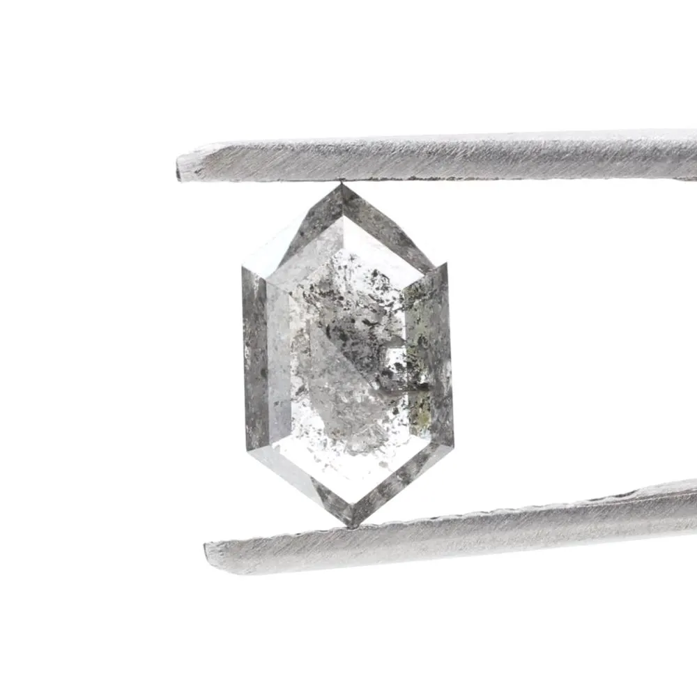2.08 Ct Salt and Pepper Diamond, Natural Gray Color Hexagon Cut Loose Diamonds for Engagement Ring