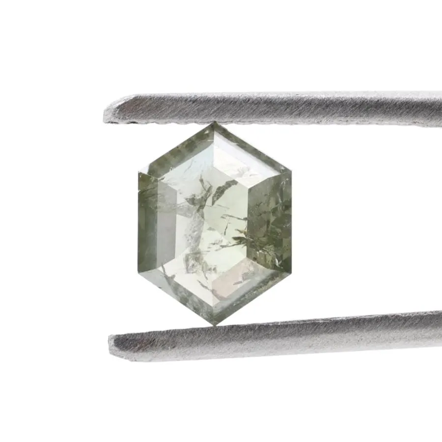 1.22 Ct Salt and Pepper Diamond, Natural Light Green Hexagon Cut Loose Diamonds for Engagement Ring