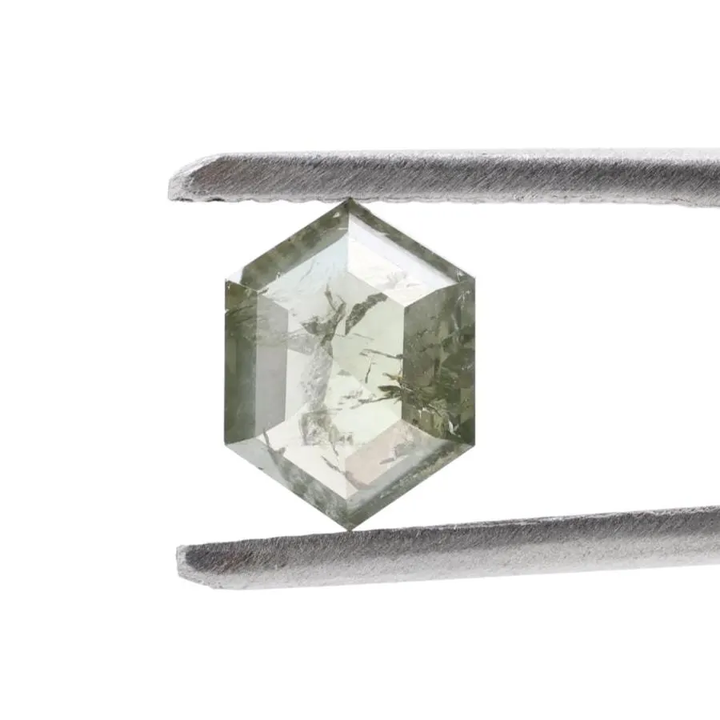 1.22 Ct Salt and Pepper Diamond, Natural Light Green Hexagon Cut Loose Diamonds for Engagement Ring