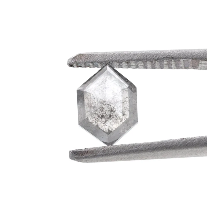 0.99 Ct Salt and Pepper Diamond, Natural Gray Smokey Hexagon Cut Loose Diamonds for Wedding Ring