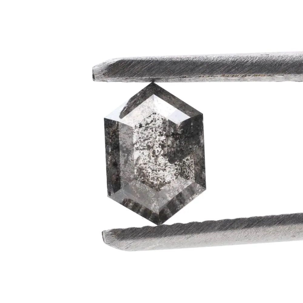0.97 Ct Salt and Pepper Diamond, Natural Gray Color Hexagon Cut Loose Diamonds for Engagement Ring