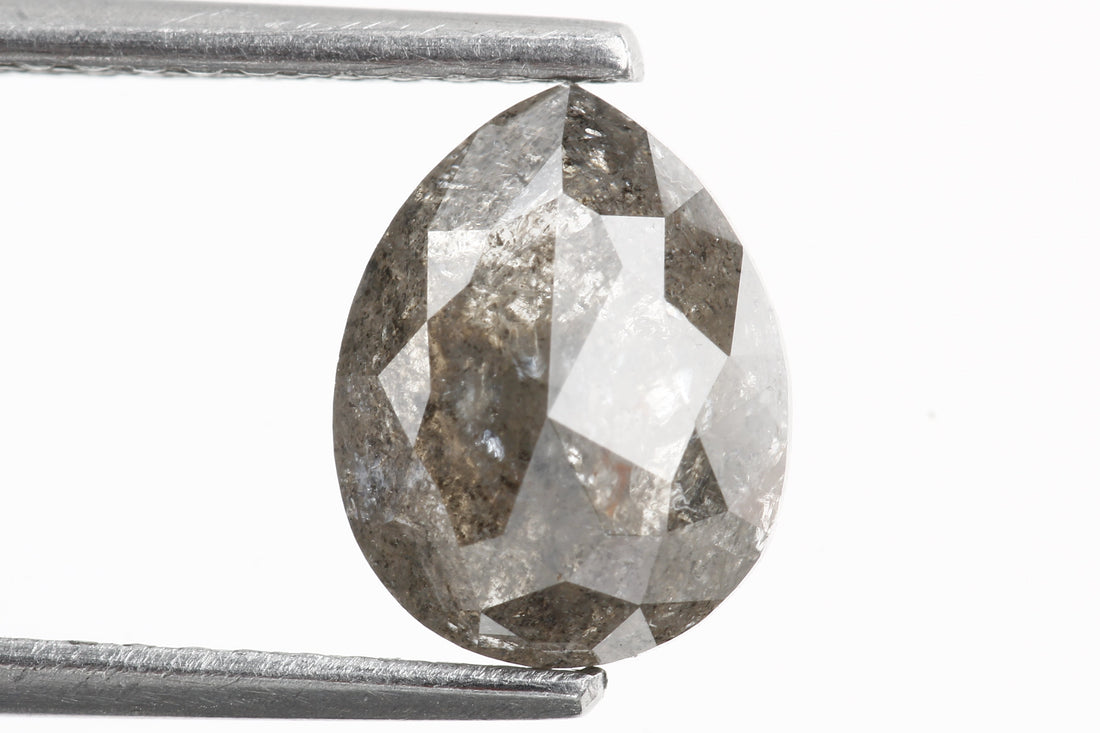 Salt and Pepper Diamond, 1.68 Ct Natural Gray Color Pear Cut Loose Diamond for Engagement Ring Jewelry