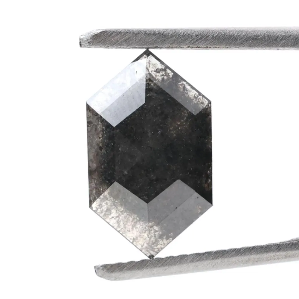 2.33 Ct Salt and Pepper Diamond, Natural Gray Smokey Hexagon Cut Loose Diamonds for Wedding Ring