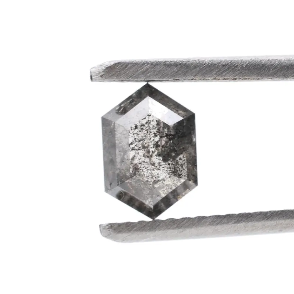 0.97 Ct Salt and Pepper Diamond, Natural Gray Color Hexagon Cut Loose Diamonds for Engagement Ring