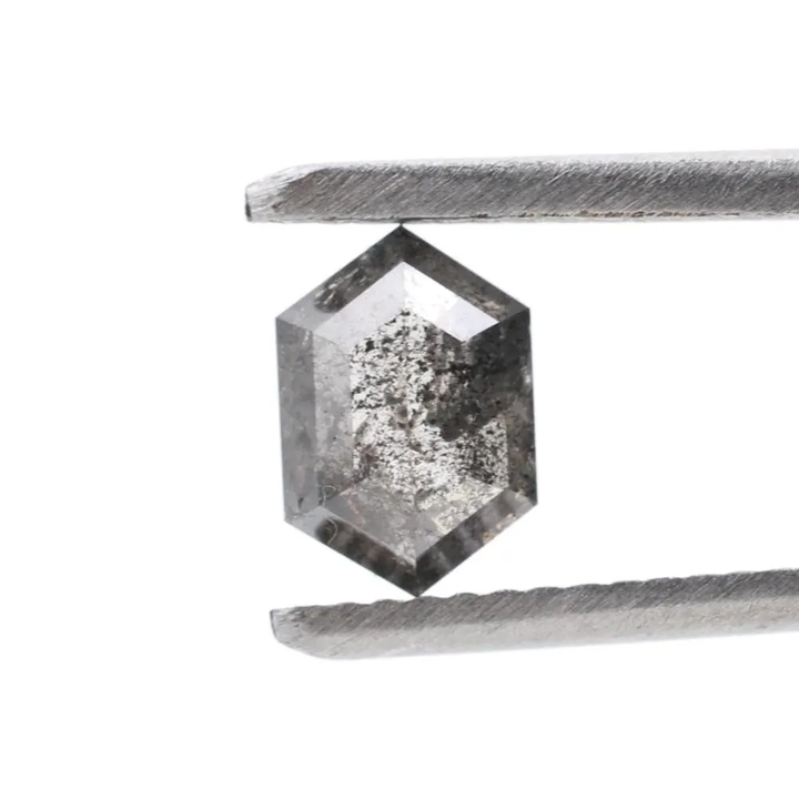 0.97 Ct Salt and Pepper Diamond, Natural Gray Color Hexagon Cut Loose Diamonds for Engagement Ring