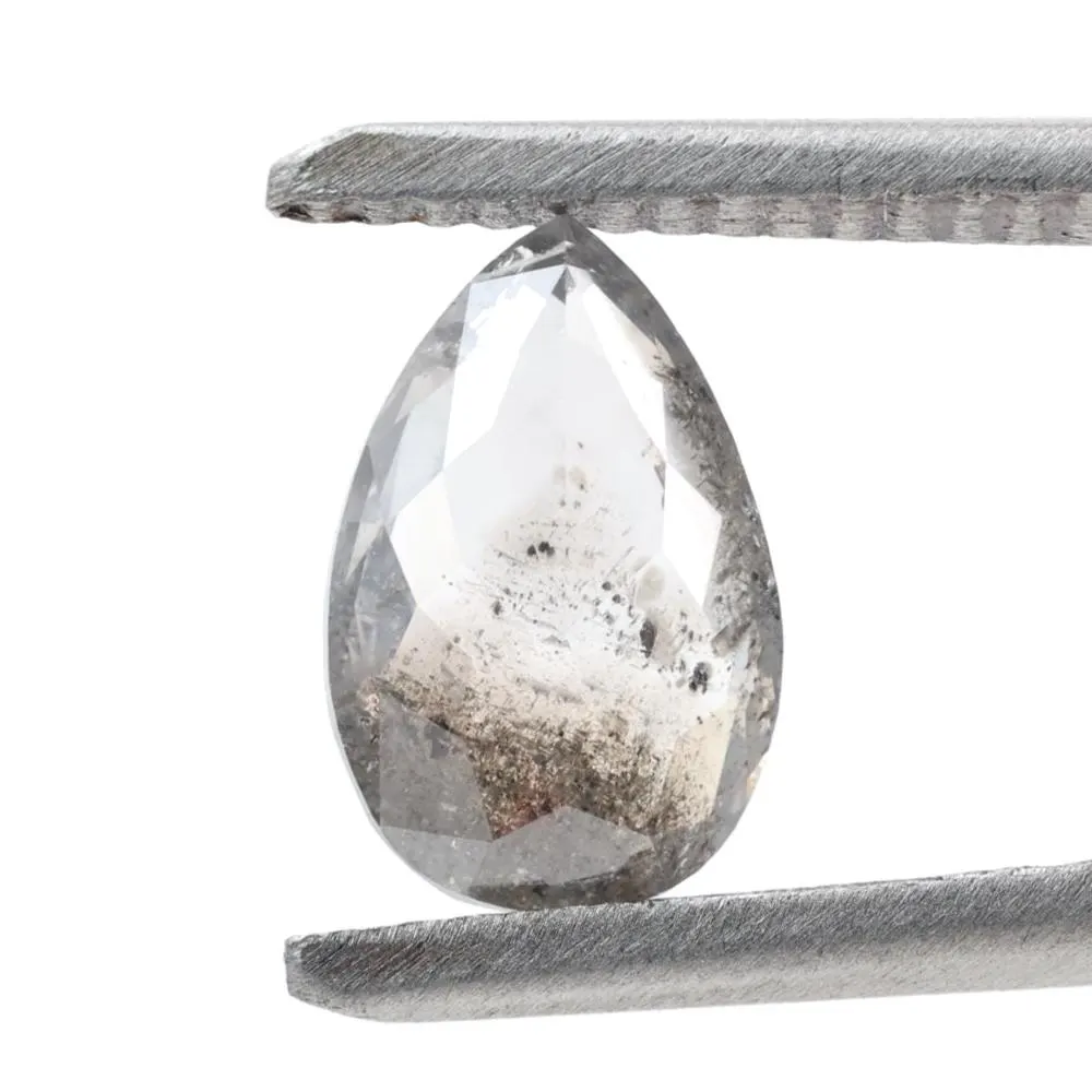 1.51 Ct Salt and Pepper Diamond, Natural Gray Color Pear Cut Loose Diamonds for Engagement Ring