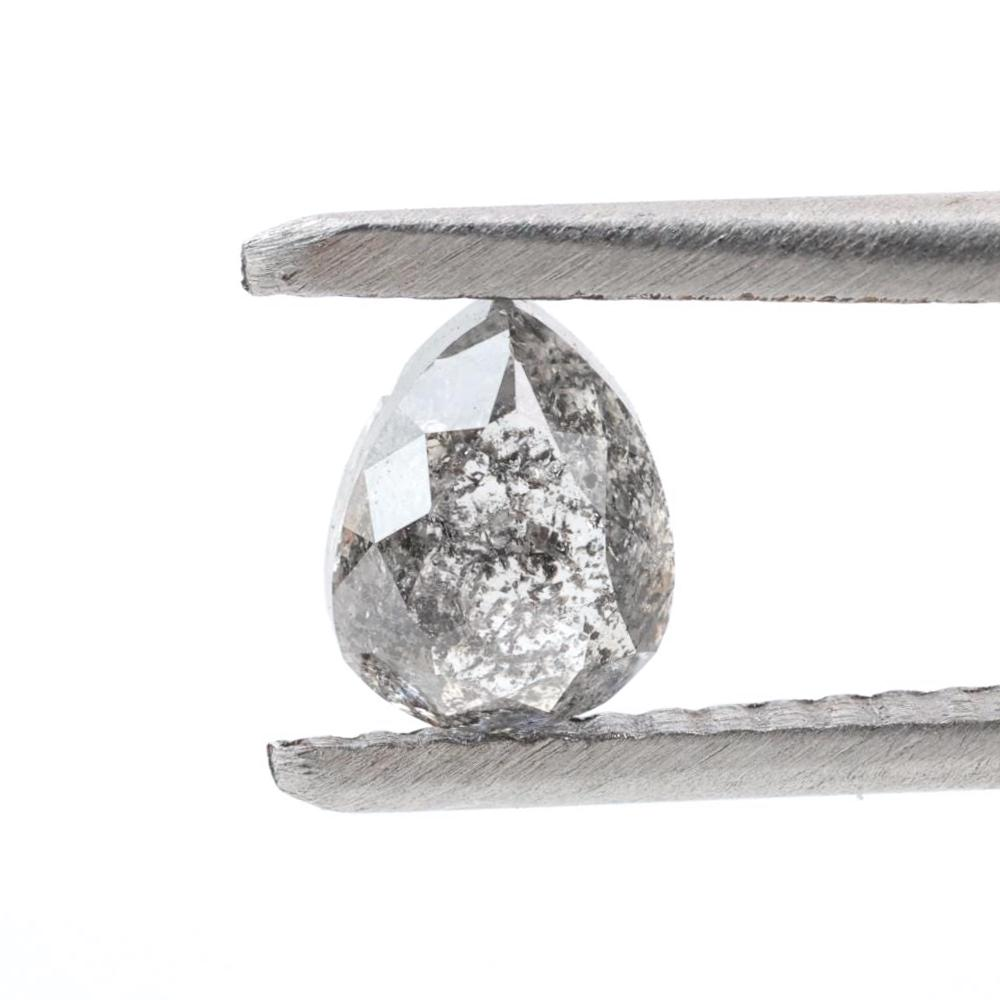 0.83 Ct Salt and Pepper Diamond, Natural Gray Color Pear Cut Loose Diamonds for Wedding Ring