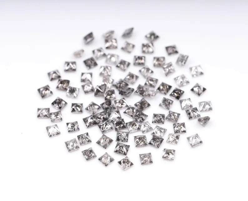 1.00 Ct Salt and Pepper Princess Cut Diamond 2.50 MM – Natural Gray Color Loose Diamond For Jewelry
