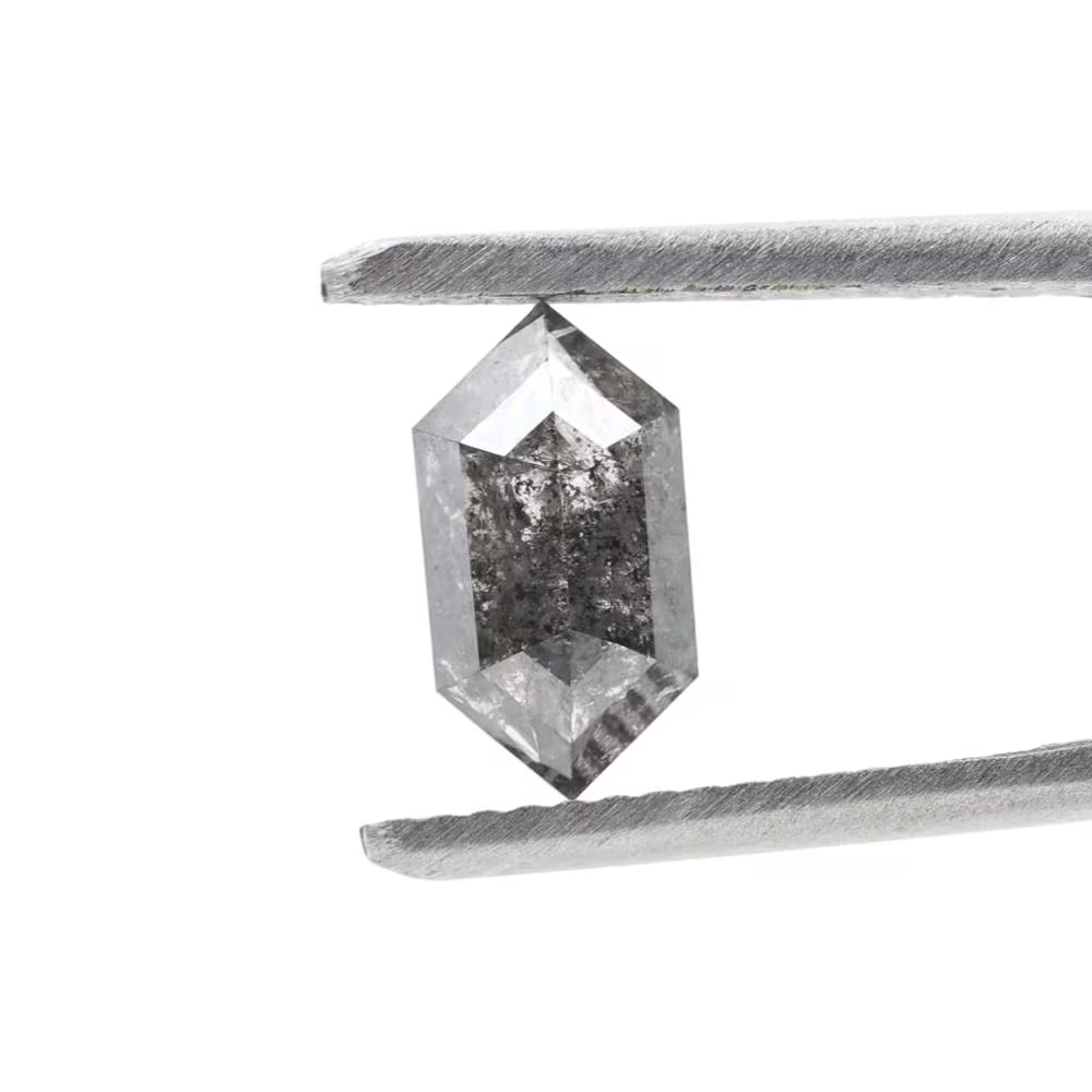 1.19 Ct Salt and Pepper Diamond, Natural Gray Color Hexagon Cut Loose Diamonds for Wedding Ring