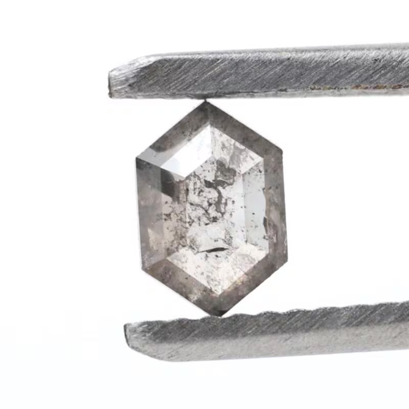 0.48 Ct Salt and Pepper Diamond, Natural Gray Hexagon Cut Loose Diamonds for Engagement Ring