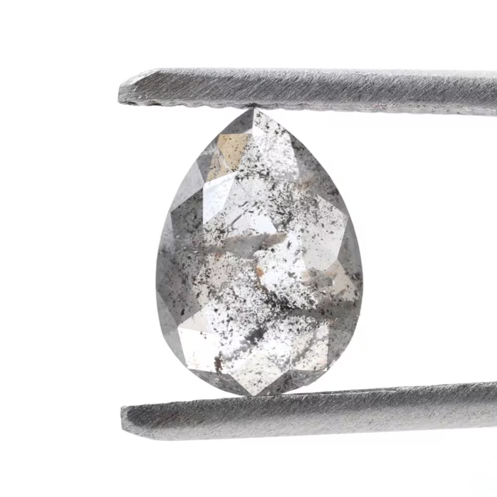 1.11 Ct Salt and Pepper Diamond, Natural Smokey Gray Color Pear Cut Loose Diamonds for Engagement Ring